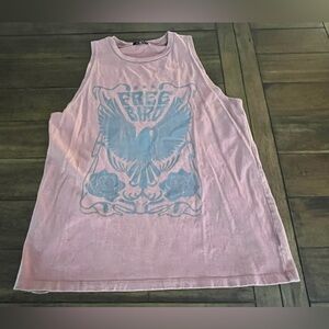 Free Bird Pink and Blue Graphic Muscle Tee
